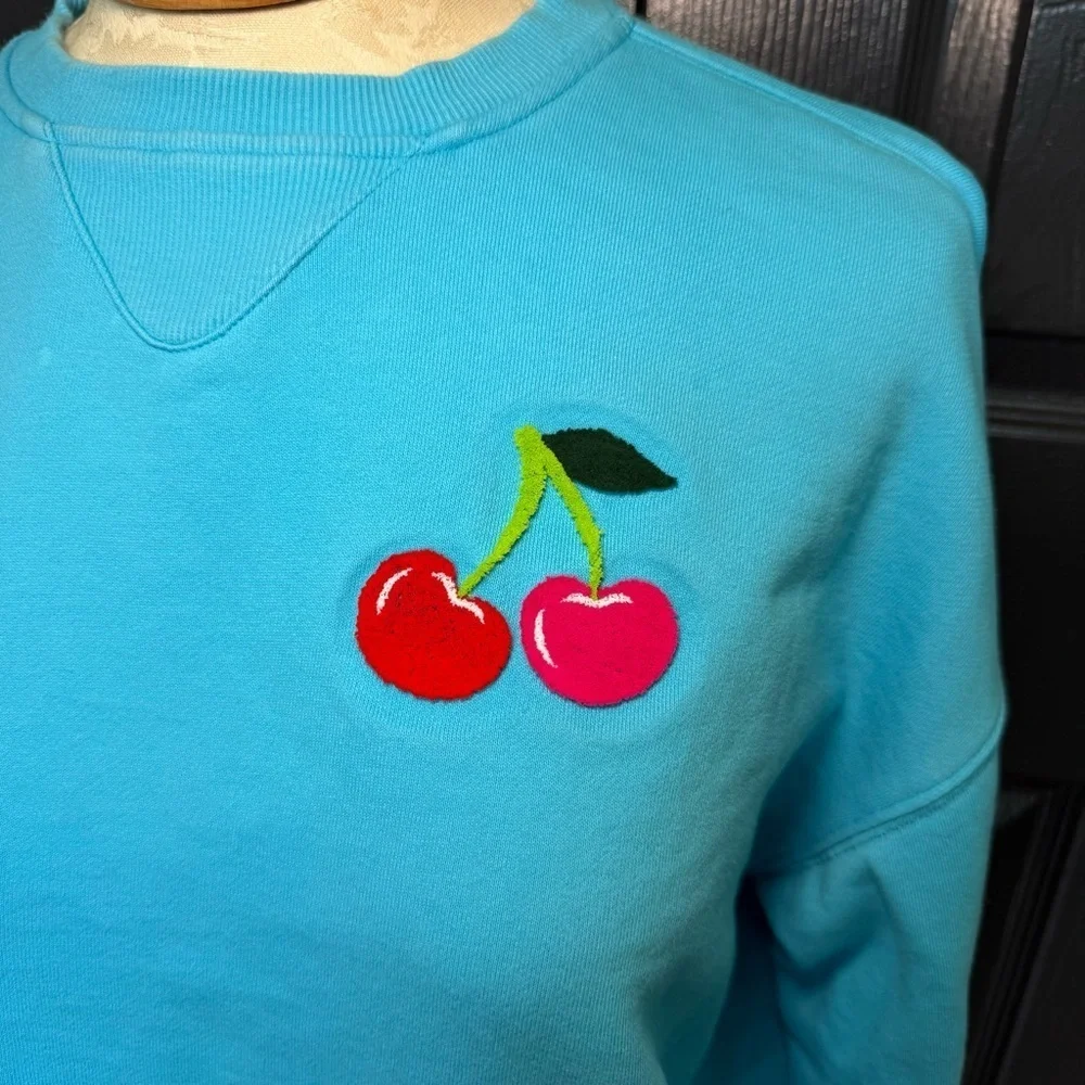 Terez Cherry Crewneck Cotton Pullover Sweatshirt M